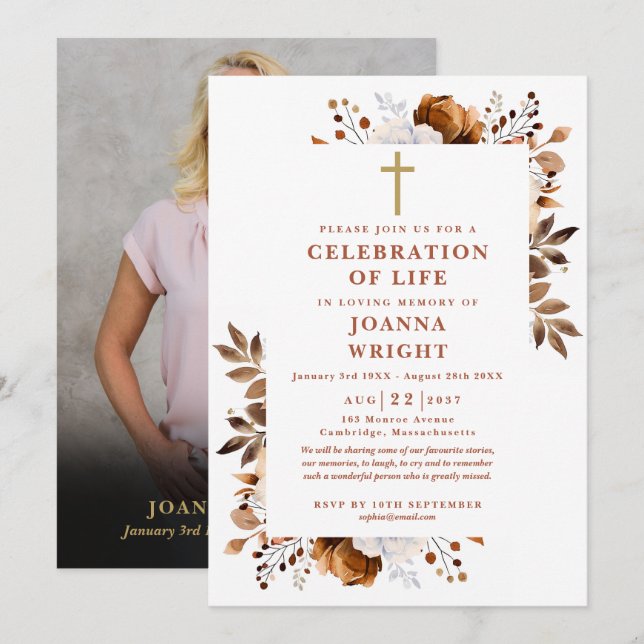 Rustic Christian Celebration Of Life Funeral Photo Invitation (Front/Back)
