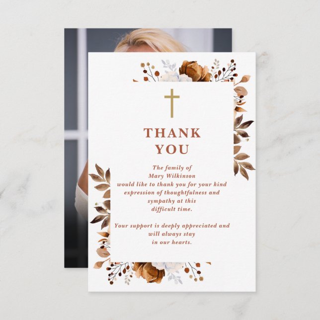 Rustic Christian Celebration Of Life Funeral Photo Thank You Card (Front/Back)