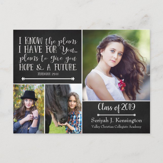 Rustic Christian Graduation Bible Verse Postcard (Front)
