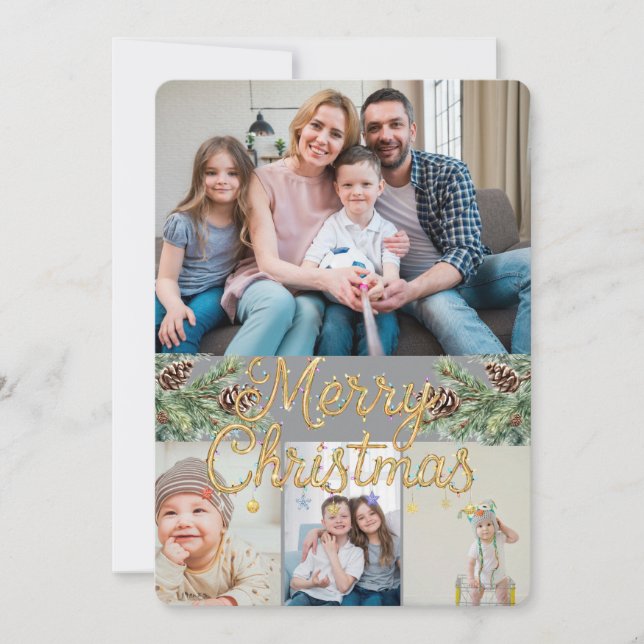 Rustic Christmas 4 Photo Holiday Card (Front)