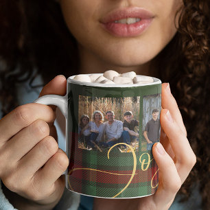 Rustic Christmas 4 photos red green plaid joyful Coffee Mug