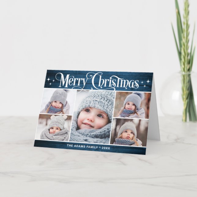 Rustic Christmas 5 PHOTOS Greeting Holiday Card (Front)