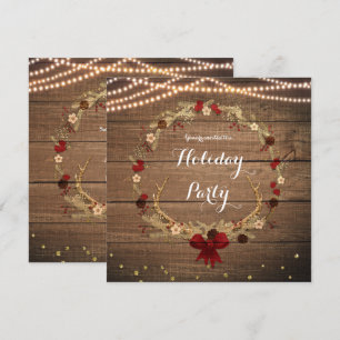 Rustic Christmas Antler Wreath Wood & Lights Invitation