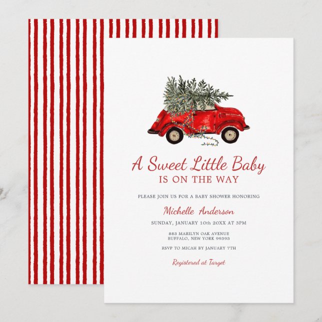 Rustic Christmas Baby Shower A Sweet Little Baby Invitation (Front/Back)