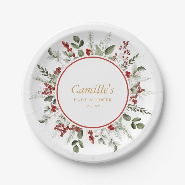 Rustic Christmas Baby Shower Paper Plate (Front)