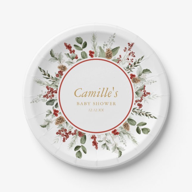 Rustic Christmas Baby Shower Paper Plate (Front)