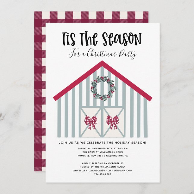 Rustic Christmas Barn Country Christmas Party  Inv Invitation (Front/Back)