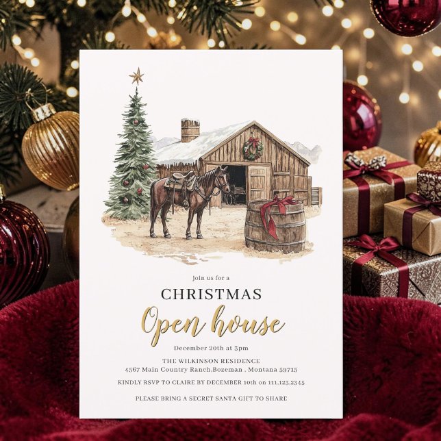 Rustic Christmas Barn Horse Open House Invitation (Creator Uploaded)