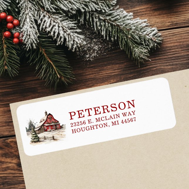 Rustic Christmas Barn Return Address (Creator Uploaded)