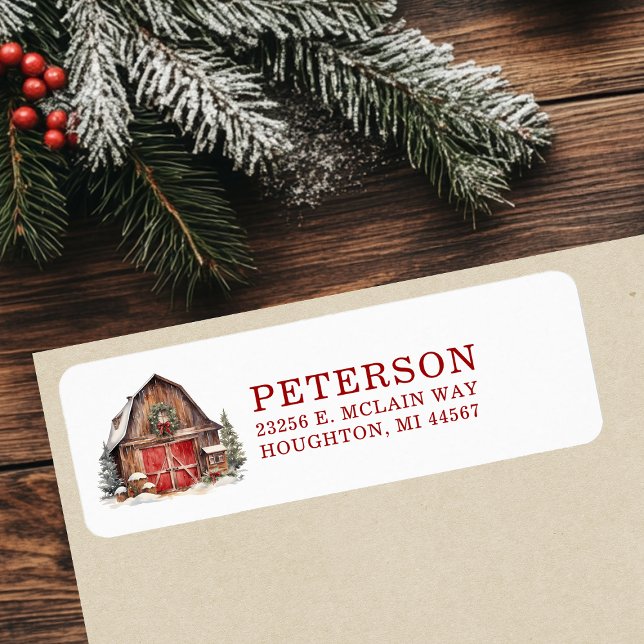 Rustic Christmas Barn Return Address (Creator Uploaded)