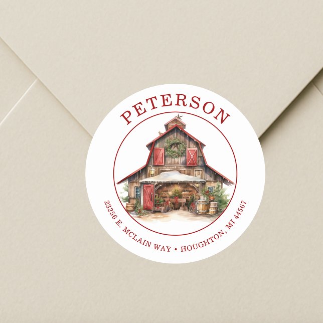 Rustic Christmas Barn Return Address Labels (Creator Uploaded)