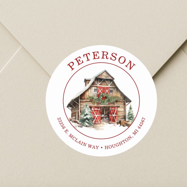 Rustic Christmas Barn Return Address Labels (Creator Uploaded)
