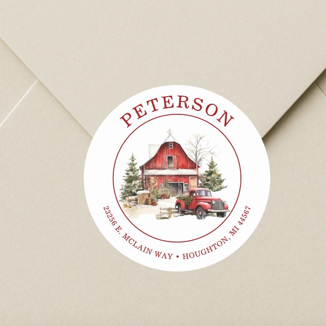 Rustic Christmas Barn Return Address Labels (Creator Uploaded)