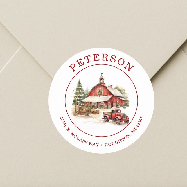 Rustic Christmas Barn Return Address Labels (Creator Uploaded)