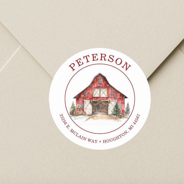Rustic Christmas Barn Return Address Labels (Creator Uploaded)