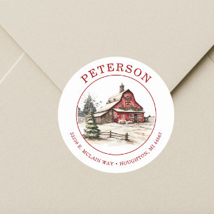 Rustic Christmas Barn Return Address Labels