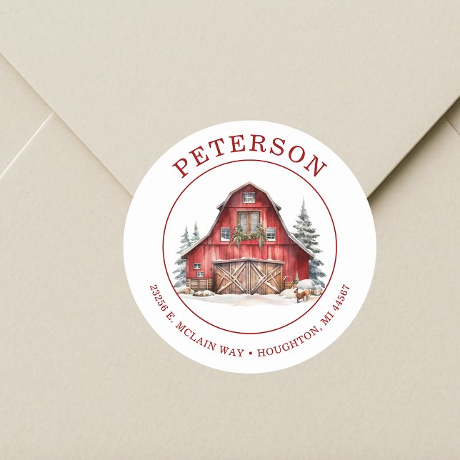 Rustic Christmas Barn Return Address Labels (Creator Uploaded)