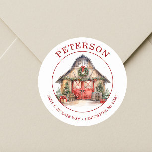 Rustic Christmas Barn Return Address Labels