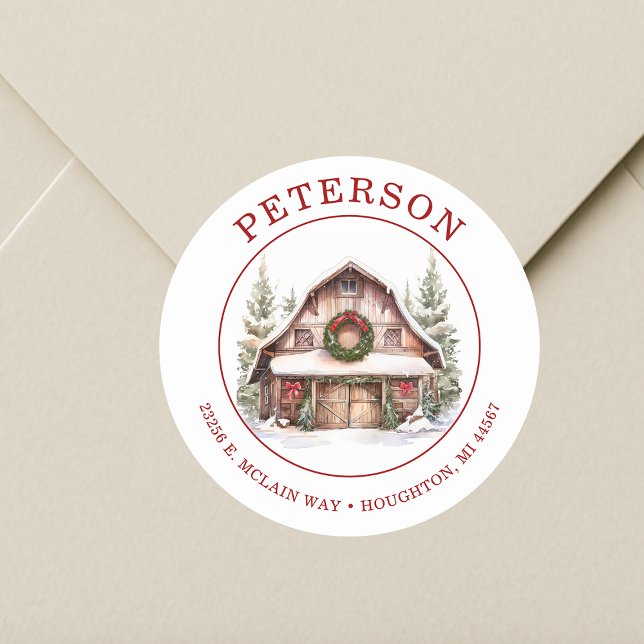 Rustic Christmas Barn Return Address Labels (Creator Uploaded)