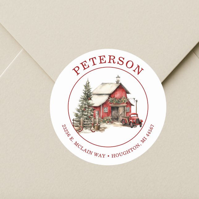 Rustic Christmas Barn Return Address Labels (Creator Uploaded)