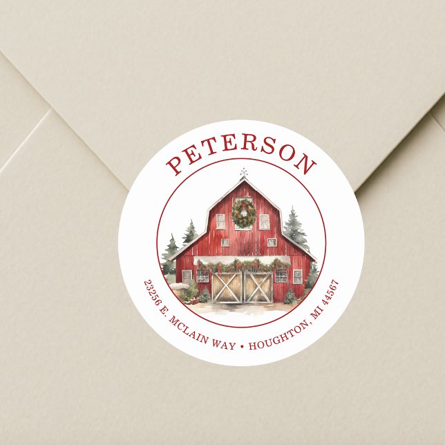 Rustic Christmas Barn Return Address Labels (Creator Uploaded)