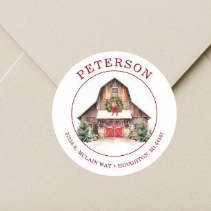 Rustic Christmas Barn Return Address Labels