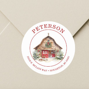 Rustic Christmas Barn Return Address Labels