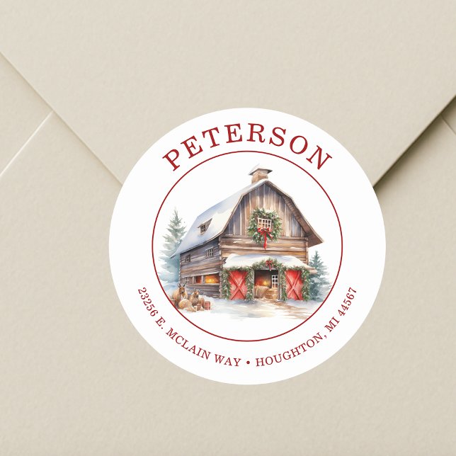Rustic Christmas Barn Return Address Labels (Creator Uploaded)