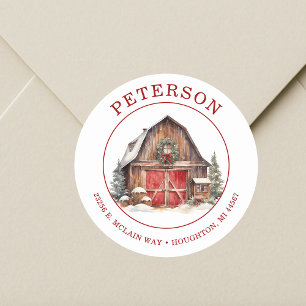 Rustic Christmas Barn Return Address Labels