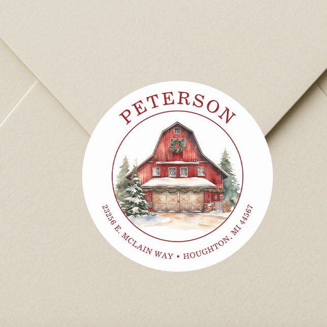 Rustic Christmas Barn Return Address Labels (Creator Uploaded)