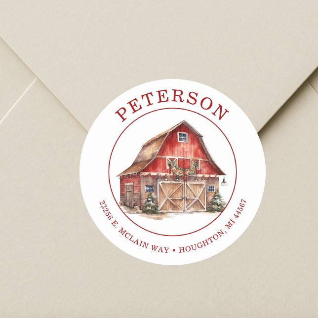 Rustic Christmas Barn Return Address Labels (Creator Uploaded)