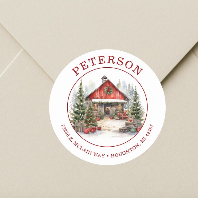Rustic Christmas Barn Return Address Labels (Creator Uploaded)