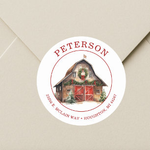 Rustic Christmas Barn Return Address Labels