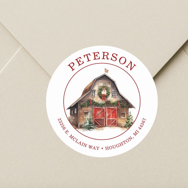 Rustic Christmas Barn Return Address Labels (Creator Uploaded)