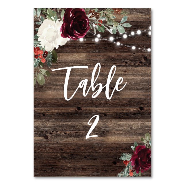 Rustic Christmas Barn Wood Wedding Table Number (Front)