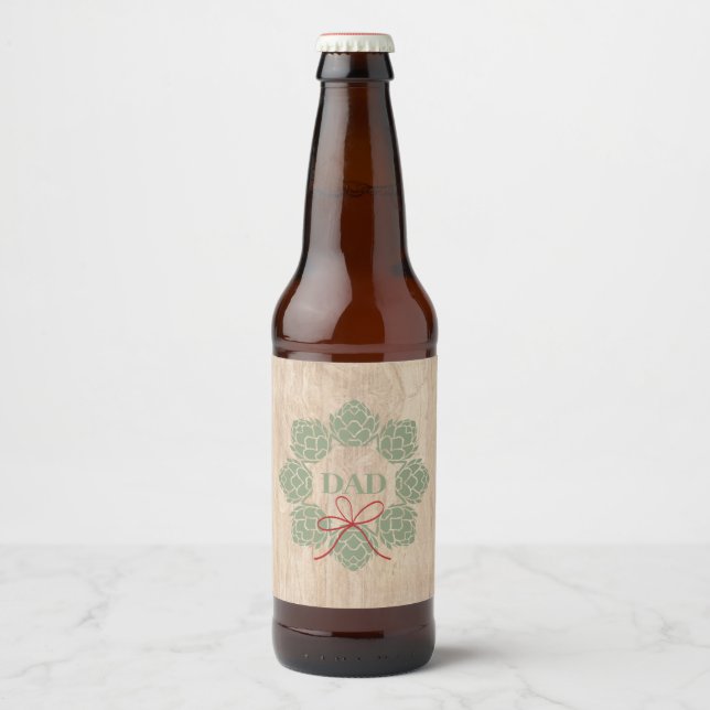 Rustic Christmas Beer Hops Dad Beer Bottle Label (Front)