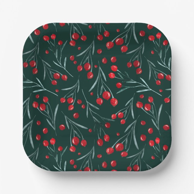 Rustic Christmas Berry Paper Plate – Holiday Party (Front)