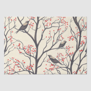 Rustic Christmas Birds Red Berry Cream Tissue Paper