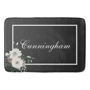 Rustic Christmas Black & White Name Pine Bath Mat