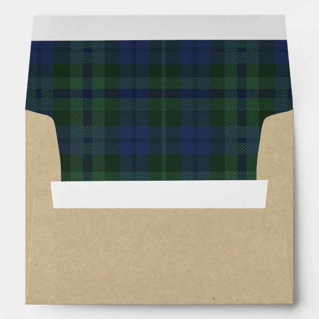 Rustic Christmas Blue Green Tartan Envelope (Back (Bottom))