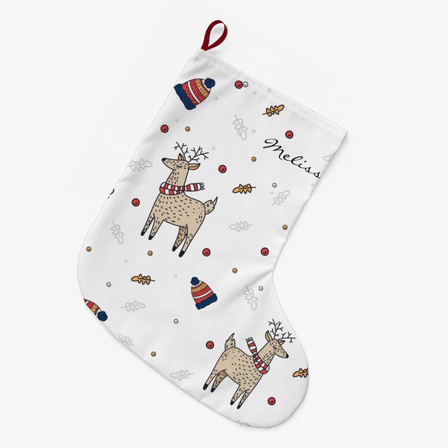 Rustic Christmas Boho Personalised Large Christmas Stocking (Front (Hanging))