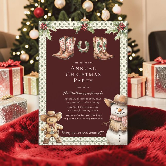 Rustic Christmas Boots Gingerbread Snowman  Invitation (Creator Uploaded)