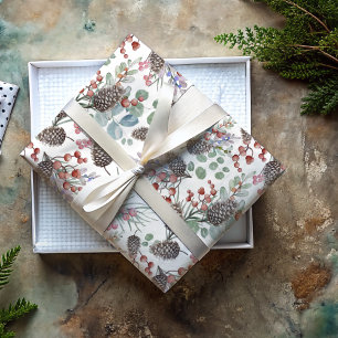 Rustic Christmas Botancial Pattern Wrapping Paper Sheet