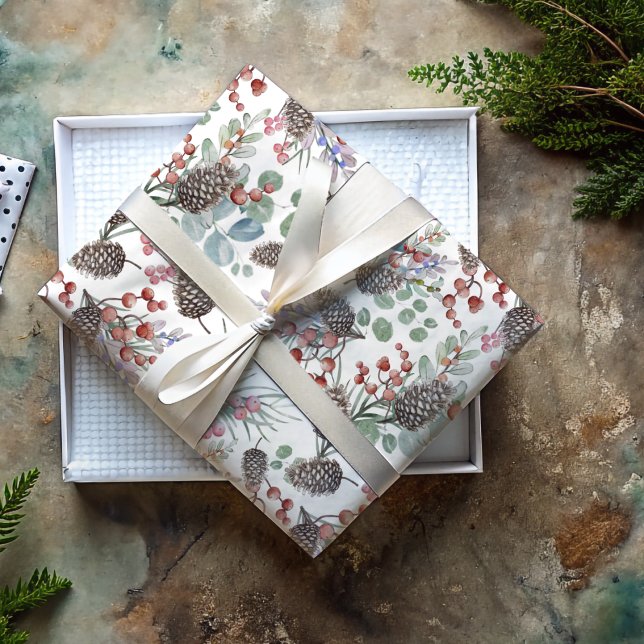 Rustic Christmas Botancial Pattern  Wrapping Paper Sheet (Creator Uploaded)