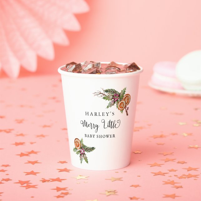 Rustic Christmas Botanical Baby Shower Paper Cups (Insitu)