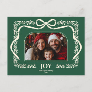 Rustic Christmas Botanical Bow Ribbon Photo Frame Postcard