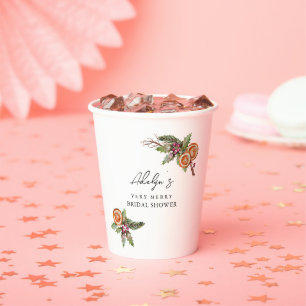 Rustic Christmas Botanical Bridal Shower Paper Cups