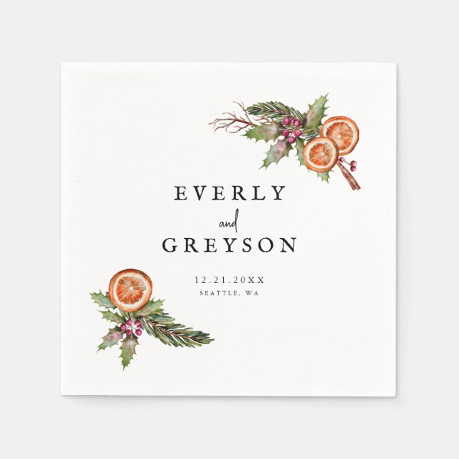 Rustic Christmas Botanical Spice Wedding Napkin (Front)