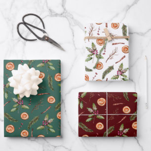 Rustic Christmas Botanicals Wrapping Paper Sheets