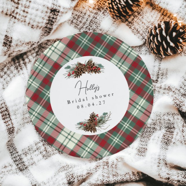 Rustic Christmas Bridal Shower – Pinecone & Pine Paper Plate (Creator Uploaded)